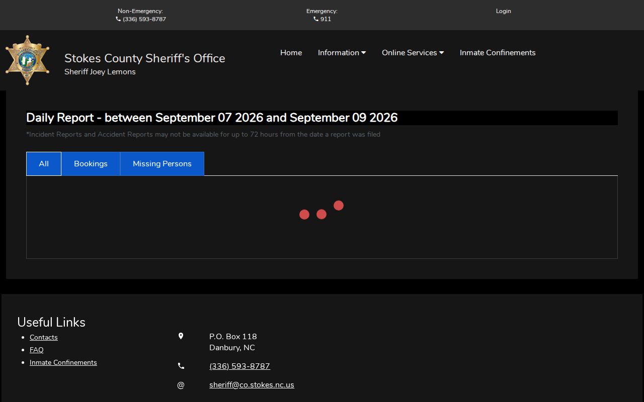 Stokes County Daily Report interface and Bookings tab