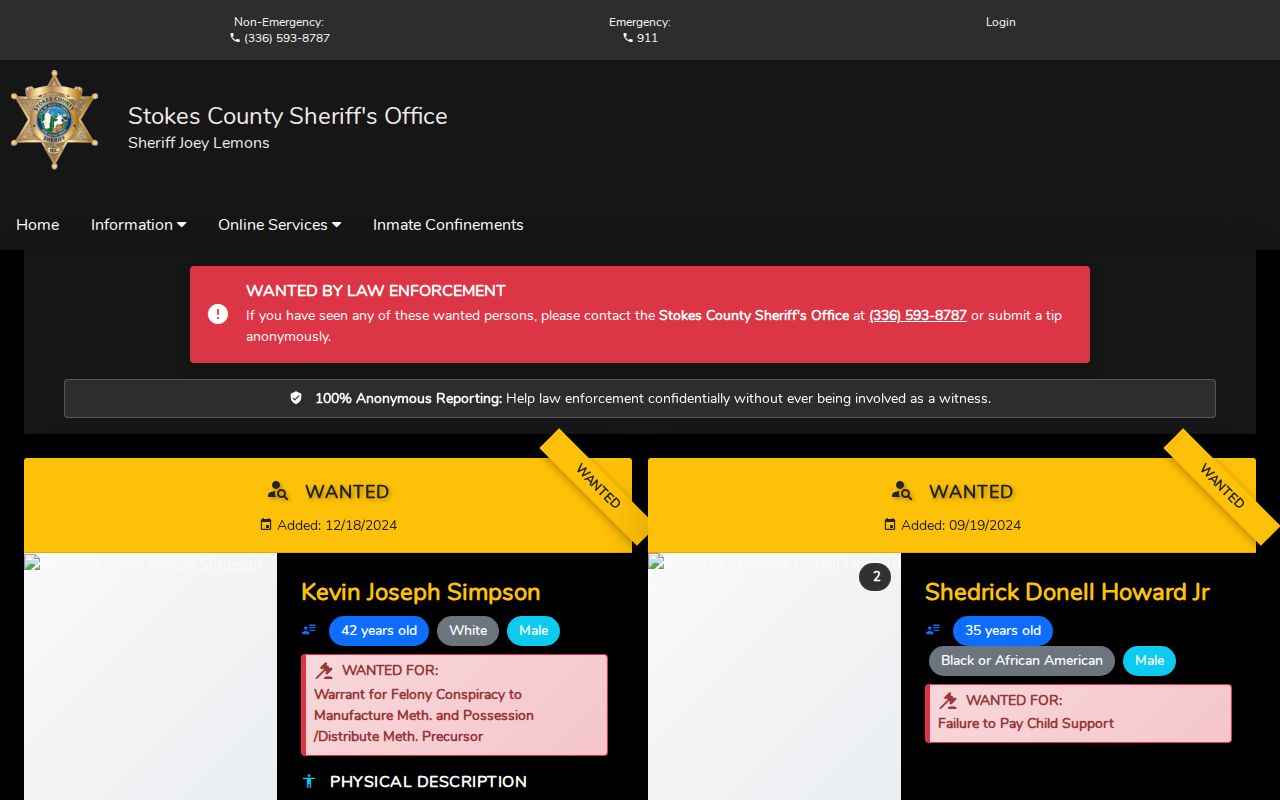 Stokes County Citizen Connect Most Wanted interface