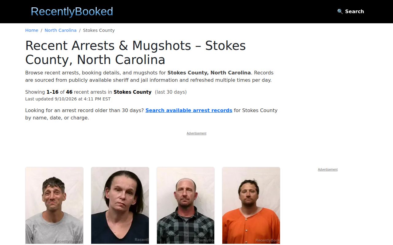 RecentlyBooked private Stokes County booking page